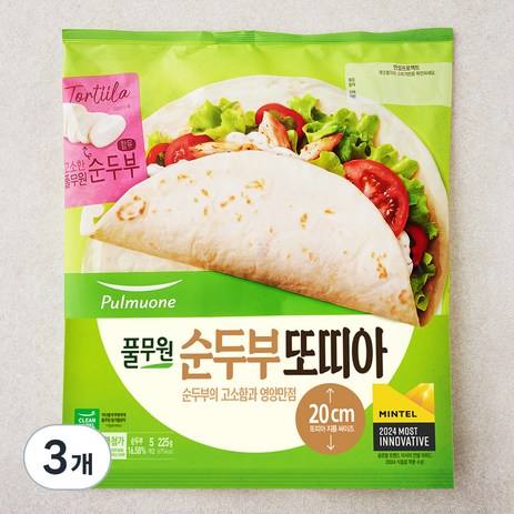 풀무원 순두부 또띠아 20cm 5입, 225g, 3개-추천-상품