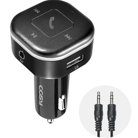 코시 차량용 블루투스 핸즈프리 USB 2포트 + AUX 케이블 세트 AT4068BT, 1세트, 블랙-추천-상품