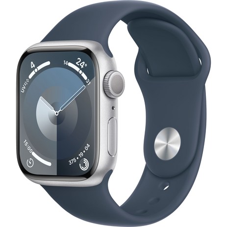 Apple 애플워치 9 GPS, 41mm, 실버 / 스톰 블루 스포츠 밴드, S/M-추천-상품