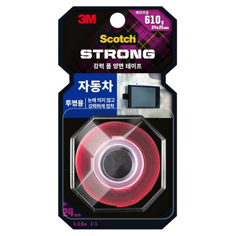 3M 스카치 자동차용 투명 폼 양면 테이프 24mm x 1.5m, 1개-추천-상품