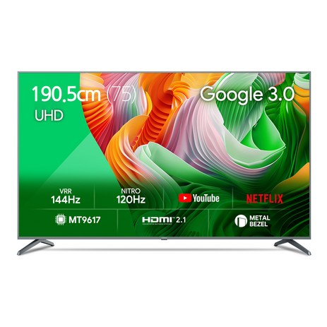 더함 4K UHD 스마트 144Hz 돌비 AI 구글 3 게이밍 TV, 190cm, UA751UHD F8T CHIQ CINEMA144 2024, 벽걸이형, 방문설치-추천-상품