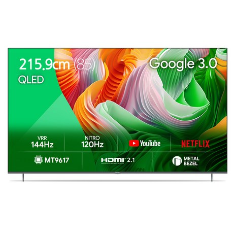 더함 4K UHD QLED 스마트 144Hz 돌비 AI 구글 3 게이밍 TV, 215cm, UA851QLED SMART CINEMA144 24C1, 벽걸이형, 방문설치-추천-상품