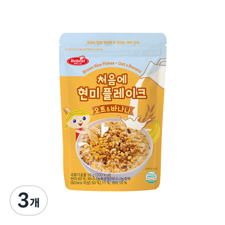 베베스트 처음에 현미 플레이크, 혼합맛(오트/바나나), 50g, 3개-추천-상품