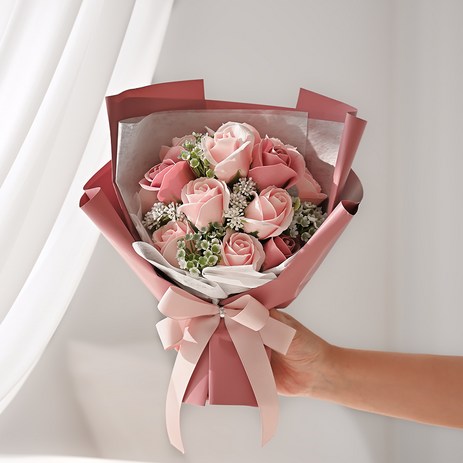 코코도르 비누꽃 꽃다발 + 쇼핑백 세트, 핑크, 1개-추천-상품