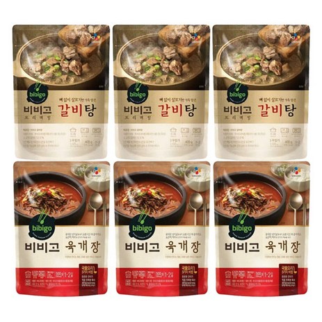 [비비고] 육개장 500g x 3팩 + 갈비탕 400g x 3팩, 3개-추천-상품