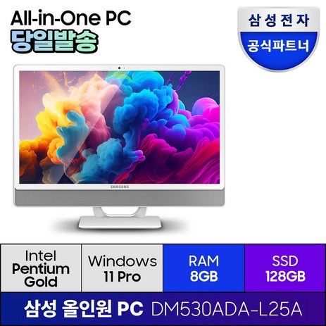 삼성전자 올인원 일체형 PC 프로스트 화이트 DM530ADA-L25A (펜티엄골드 7505 60.5cm WIN11 Pro) 기업용 사무용 학습용, RAM 8GB + SSD 128GB, 128GB-추천-상품