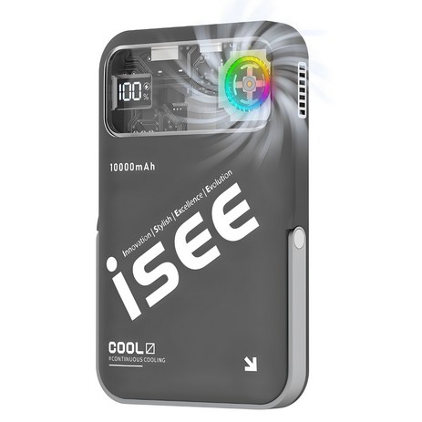 isee 아이시10000mAh 쿨링 맥세이프 터보 냉각팬 거치대 무선고속충전 3in1리튬 폴리머 보조배터리, 블랙-추천-상품