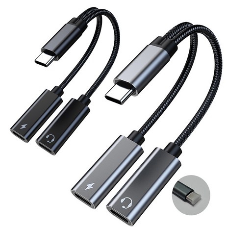 [보호캡] 로켓 2in1 고속충전 듀얼 젠더 C핀 USB C Type otg PD 3.5mm 이어폰 헤드폰 키보드 마우스 어뎁터 분배기 아이폰 갤럭시 AUX Y잭 오디오 HIFi, AC01(C-type), 1개, 실버-추천-상품