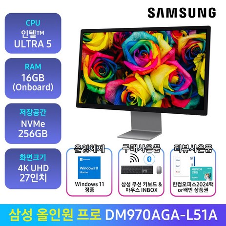 삼성전자 삼성 올인원프로 DM970AGA-L51A 일체형PC 올인원PC, 인텔ULTRA5/RAM16GB/NVMe256GB, 선택없음, 선택없음, 16GB-추천-상품