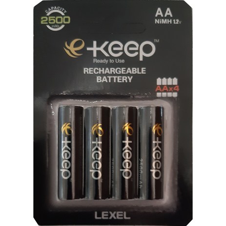 렉셀 e-keep 이킵 블랙 니켈수소 고용량 충전지 AA 2500mAh, 4개입, 1개-추천-상품