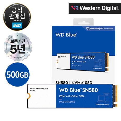 [공식판매점] WD BLUE SN580 M.2 NVMe SSD, 500GB, 단품-추천-상품