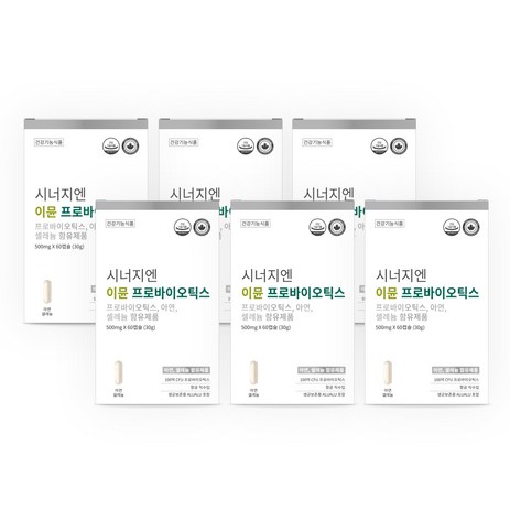 시너지엔 이뮨 프로바이오틱스 60캡슐 6박스 (12개월) 캐나다 아연 셀레늄 프리바이오틱스, 6개, 500mg-추천-상품
