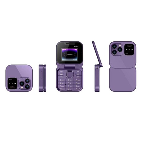 i16 Pro 미니 폴더블 폰 사각형 폰, purple-추천-상품