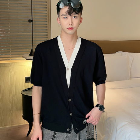 besteffie 여름가디건 남성용 브이넥 루즈핏 반팔가디건 패션 편한 오버핏 빅사이즈 남자 카디건 C58-추천-상품