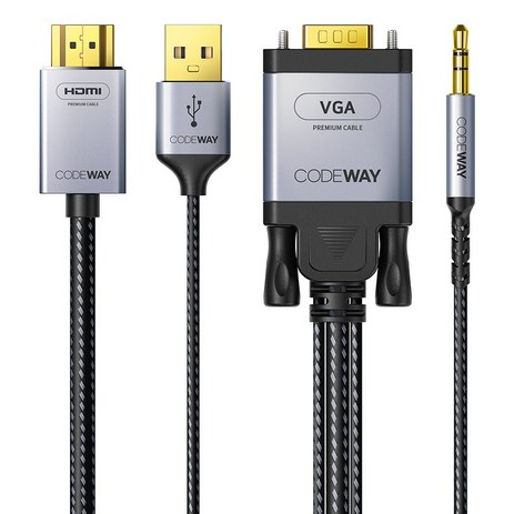 코드웨이 VGA RGB to HDMI 오디오 지원 케이블, 2M, 1개-추천-상품