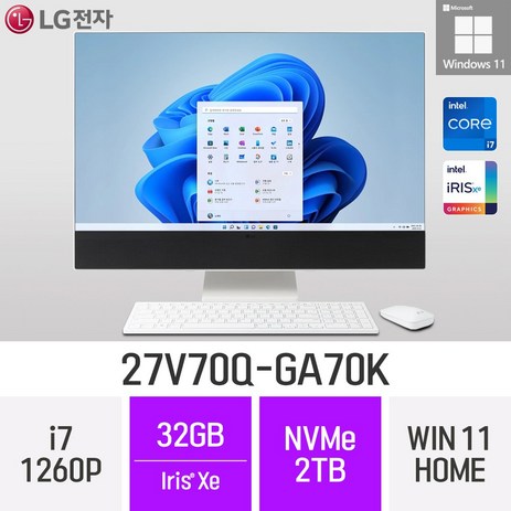 LG 일체형PC 27V70Q-GA70K 윈도우11 27인치 인텔 12세대 사무용 인강용 재택근무용 일체형PC, 32GB, Win11 Home, 2TB-추천-상품