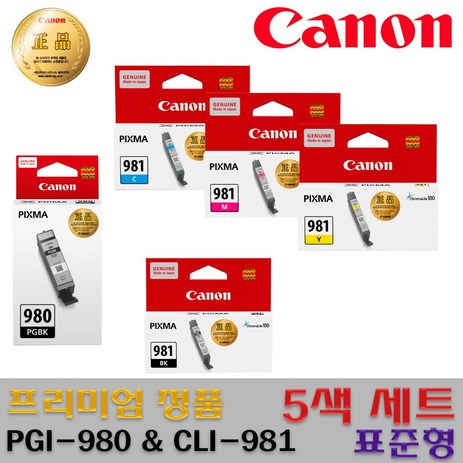 캐논정품 PGI-980 CLI-981 PGI-980XL CLI-981XL 5색 6색 세트 TS8190 TS8195 TS8290 TS8295 TS8298 TS8390 TS8391, 정품_표준_5색(포토블루X)_1세트-추천-상품