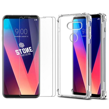 스톤스틸 LG V30 전용 투명 슬림 젤리 케이스 2개 + 전면 보호 필름 강화유리 2장 휴대폰-추천-상품