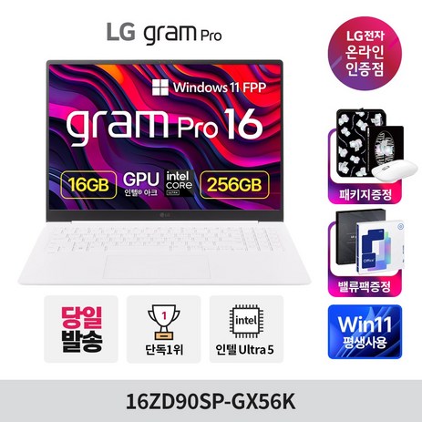 LG전자 그램 Pro 16 코어 울트라5 인텔 Arc, 에센스 화이트, 256GB, 16GB, WIN11 Home, 16ZD90SP-GX56K-추천-상품