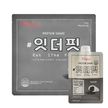 델리스푼 잇더핏 단백질 쉐이크 1주플랜 흑임자맛, 7개, 40g-추천-상품