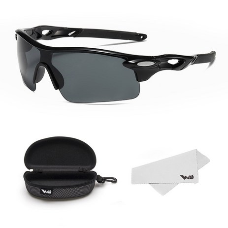 [WITH] 자전거 고글 스포츠 선글라스 초경량 편광 방풍 1개, 블랙-추천-상품