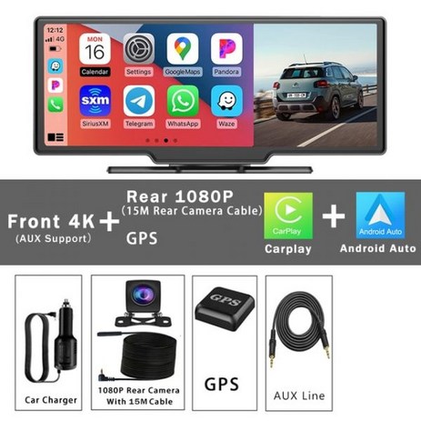 자동차 DVR 카플레이 안드로이드 자동 비디오 드라이브 녹음기 스트림 대시캠 트럭 5G 와이파이 GPS AUX 10.26 인치 4K 2160P, Dual Lens-15M-GPS_NONE, 19.Dual Lens-15M-GPS - NONE-추천-상품