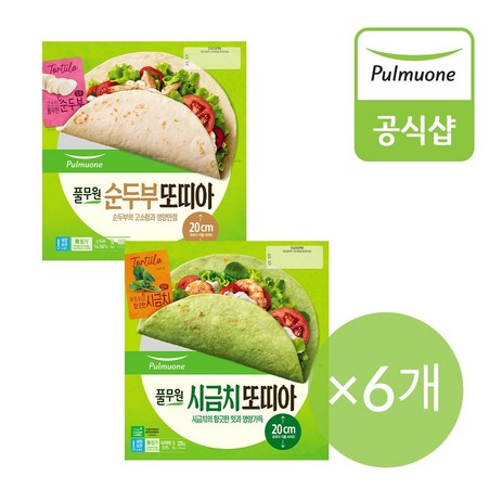 [풀무원] 순두부 시금치또띠아 8인치 골라담기 (5입X6개) 총 30개입, 3. 시금치6, 225g, 6개-추천-상품