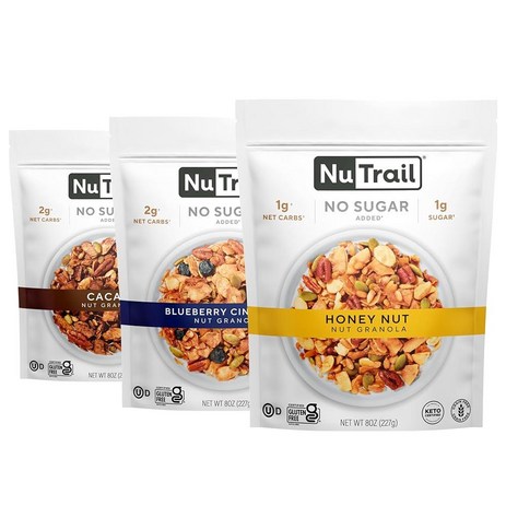 NuTrail Nut Granola 버라이어티 팩 설탕 무첨가 글루텐 프리 그레인 케토 저탄수화물 건강한 아침 시리얼 226.8g8온스 3개입 258189, 3개, 없음-추천-상품