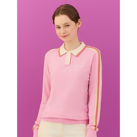 베네통 골프 여성 카라 레터링 로고 니트 핑크-추천-상품