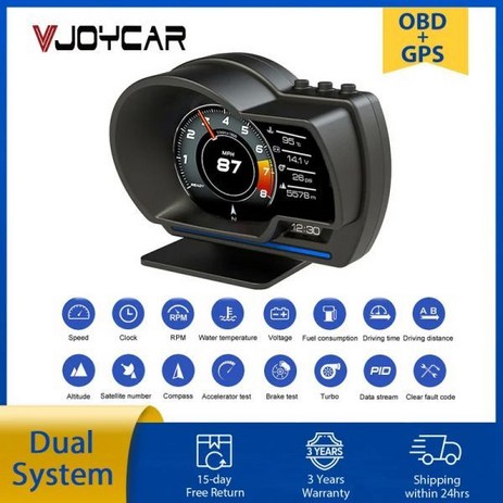 k8 헤드업 디스플레이 Vjoycar 듀얼 시스템 헤드업 디스플레이 V60 OBD2 HUD GPS 디지털 속도계 X1 OBD2 미터 게이지 오일 및 냉각수 온도 터보 부스트, V60 OBD2 GPS Car HUD-추천-상품