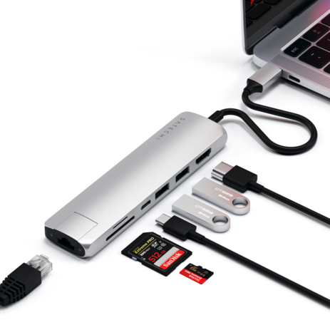 사테치 USB C타입 7in1 알루미늄 슬림 맥북 멀티 허브 이더넷 어댑터, Silver-추천-상품