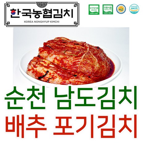 입점특가 한국농협김치 순천 남도 배추 포기 김치 HACCP 전라도 멸치젓 국산 국내산 전남 농협, 1개, 3kg-추천-상품