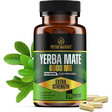 6000mg Extra Strength Yerba Mate High Potency 60mg Caffeine Per Capsule Extract Pills Supplements, 1, 1개-추천-상품