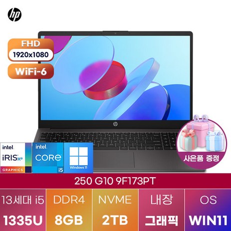 [HP] hp 250 G10 9F173PT WIN11 대학생 사무용 포토샵 노트북, WIN11 Pro, 8GB, 2TB, 블랙-추천-상품