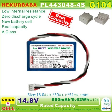 G104 14.8V 650mAh 리튬 이온 배터리 창 청소 로봇 PL443048-4S HUTT W55 W66 DDC55 14.8볼트, 1개입, 1개-추천-상품