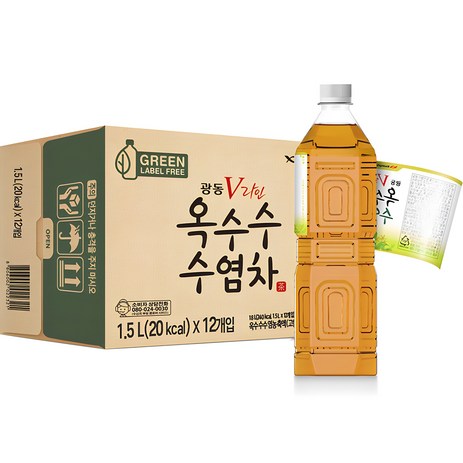 광동제약 옥수수 수염차 무라벨 그린, 1.5L, 12개-추천-상품