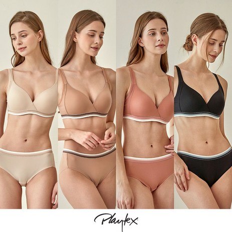 [Playtex] 노와이어 볼륨업 8종(브라4+팬티4) [라이트베이지+베이지+로즈핑크+블랙] PXW3O01020304_T-추천-상품