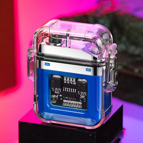 감성 투명 아크 전기 라이터 LED 플라즈마 캠핑 랜턴 겸용 C타입 USB 충전식 미니 방수 스파크 라이타 조명, R99567L(블루, 1개-추천-상품