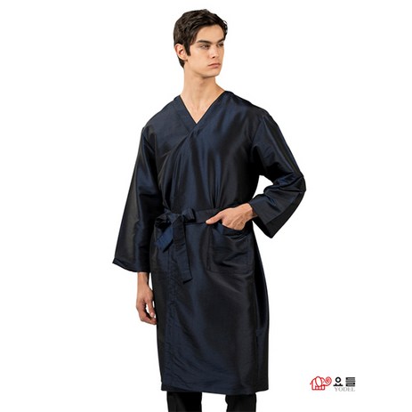 요들(YODEL) 롱슬리브 N/P 가운 SG101 FREE 사이즈 남성용 손님가운 스파 호텔 마사지샵 미용실 피부관리실, 1개, 네이비-추천-상품