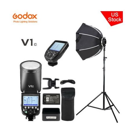 미국 고독스 V1C 원형 헤드 플래시+Xpro-C for 캐논+65cm 우산 소프트박스 스탠드 키트-추천-상품