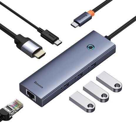 베이스어스 UltraJoy 6in1 허브 Type-C to HDMI4K@60Hz*1+USB 3.0*3+PD*1+RJ45*1, 그레이-추천-상품