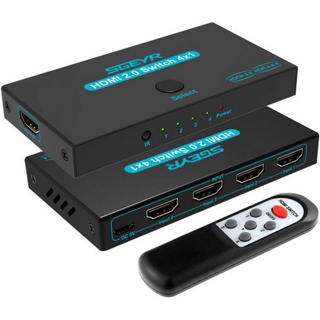 SGEYR HDMI 2.0 스위치 4 포트 스플리터 in 1 Out IR 리모트 포함 메탈 스위처 4K HDCP 2.2 지원 4K60Hz 울트라 HD 3D 2160P 1080P-추천-상품