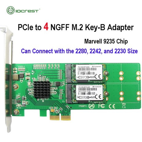 IOCREST PCIe NGFF M.2 B 키 SSD 어댑터 카드 2280 2260 2242 2230 지원 l 88se9235 칩셋 1x 4개-추천-상품