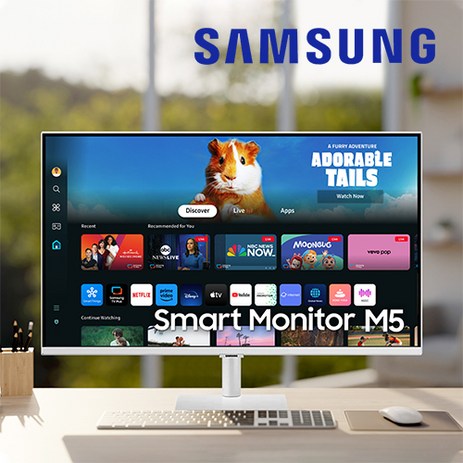 삼성전자 오디세이 M5 32인치 S32DM500 블랙 스마트 TV 모니터 OTT 넷플릭스 유튜브 미러링 가정용 사무용 일반 컴퓨터 모니터, 모니터 화이트-추천-상품