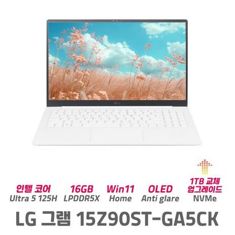 LG그램 15Z90ST-GA5CK 울트라5 OLED 윈도우11홈 990g 초경량 10.9mm 초슬림, WIN11 Home, 16GB, 1TB, 화이트-추천-상품