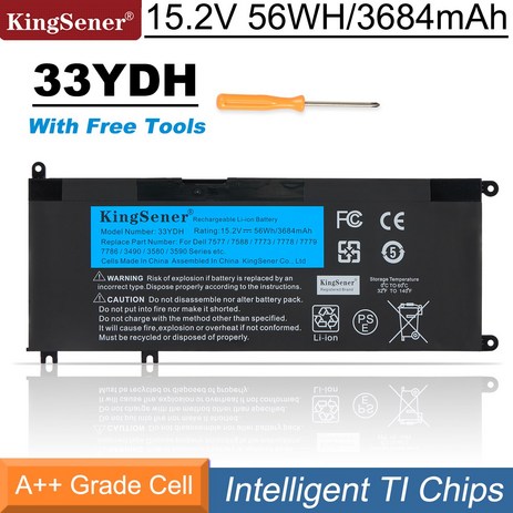 Kingsener 노트북 배터리 33YDH for Dell Inspiron 15 7577 7773 7778 7786 7779 G3 15 3579 G3 17 3779 G5 15 55, 33YDH 15.2V 56WH, 1개-추천-상품