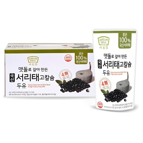 맷돌로갈아만든검은콩두유180ml100팩 - [본사직영] 아름뜰 맷돌로 갈아만든 국산 서리태 고칼슘 두유 45팩, 180ml, 45개