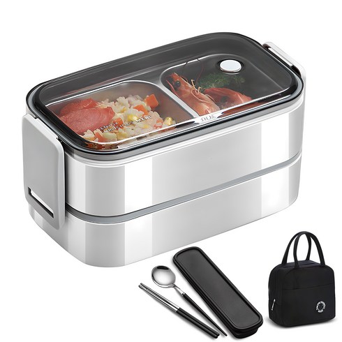 도시락통 - Detao 2단 도시락 전자레인지용 도시락 스테인리스 도시락 가열 도시락 직장인 필수템 도시락통 전자레인지 사용 가능 화이트, 1개