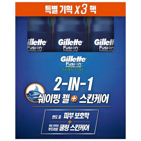 면도젤 - 질레트 센서티브 2 in 1 퓨어스포츠 쉐이빙 젤, 170g, 3개