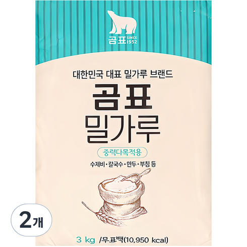 중력분 - 곰표 중력 다목적용 밀가루, 3kg, 2개